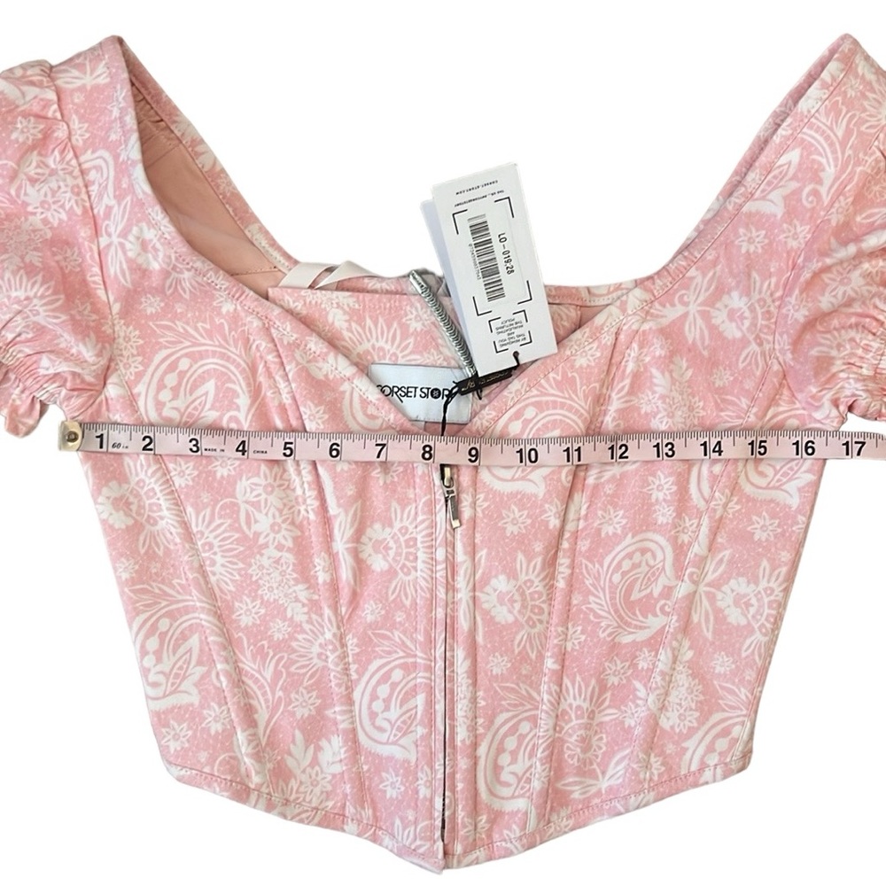Corset Story Pink English Rose Corset Cottagecore Coquette Lace Up Crop Bustier - Picture 10 of 12